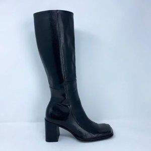 Vintage Y2K Black Leather Chunky Heeled Boots Made in Brazil